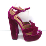 Aquazzura Ava Platform Sandals Magenta Ribbed Velvet Size 37 Ankle Strap Heels