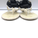Chanel Jelly Camellia Thong Sandals Cream & Black Rubber Size 38 Flat Flip Flops