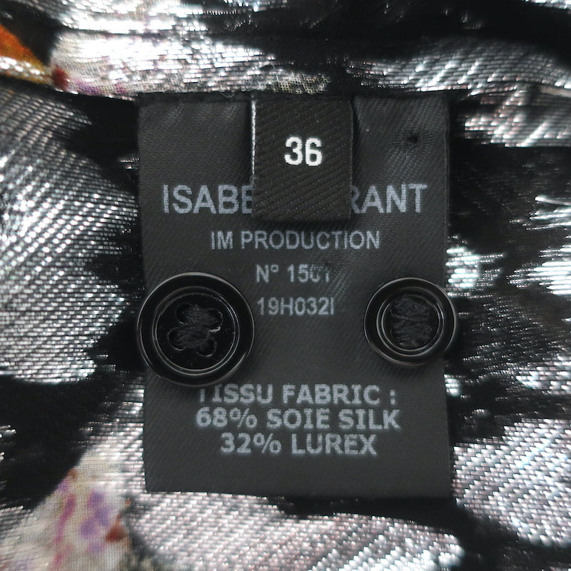 Isabel Marant Blouse Black Metallic Printed Chiffon Size 36 Long Sleeve Shirt