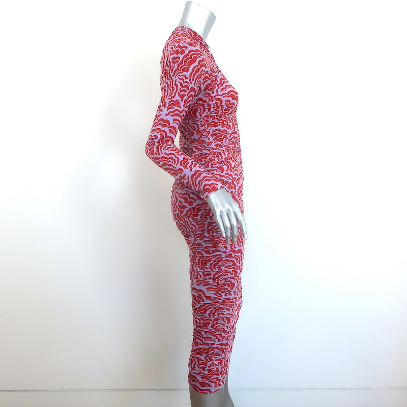A.L.C. Ansel Ruched Midi Dress Red/Lavender Stretch Jersey Size Medium NEW