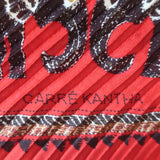 Hermes Carre Kantha Plisse Scarf Red Printed Silk Twill