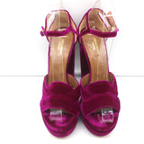Aquazzura Ava Platform Sandals Magenta Ribbed Velvet Size 37 Ankle Strap Heels