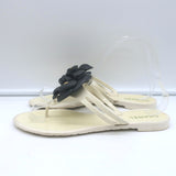 Chanel Jelly Camellia Thong Sandals Cream & Black Rubber Size 38 Flat Flip Flops