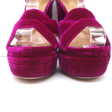 Aquazzura Ava Platform Sandals Magenta Ribbed Velvet Size 37 Ankle Strap Heels