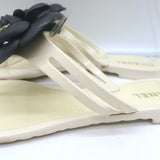 Chanel Jelly Camellia Thong Sandals Cream & Black Rubber Size 38 Flat Flip Flops
