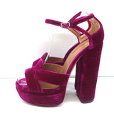 Aquazzura Ava Platform Sandals Magenta Ribbed Velvet Size 37 Ankle Strap Heels