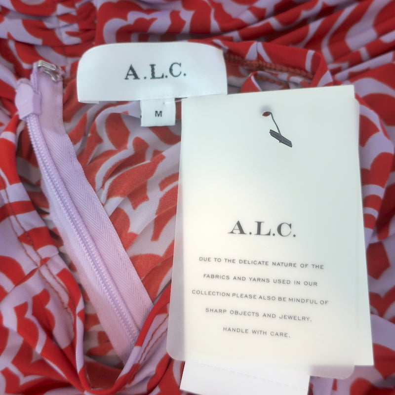 A.L.C. Ansel Ruched Midi Dress Red/Lavender Stretch Jersey Size Medium NEW