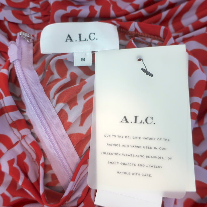 A.L.C. Ansel Ruched Midi Dress Red/Lavender Stretch Jersey Size Medium NEW