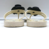 Chanel Jelly Camellia Thong Sandals Cream & Black Rubber Size 38 Flat Flip Flops