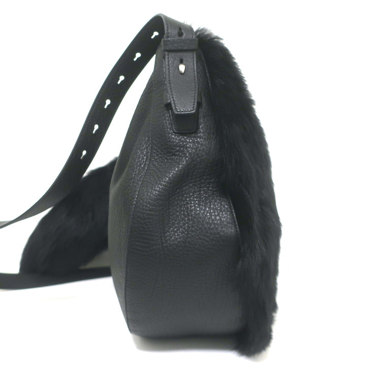 Burberry Knight Medium Shearling Shoulder Bag Black Leather Crossbody