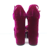 Aquazzura Ava Platform Sandals Magenta Ribbed Velvet Size 37 Ankle Strap Heels