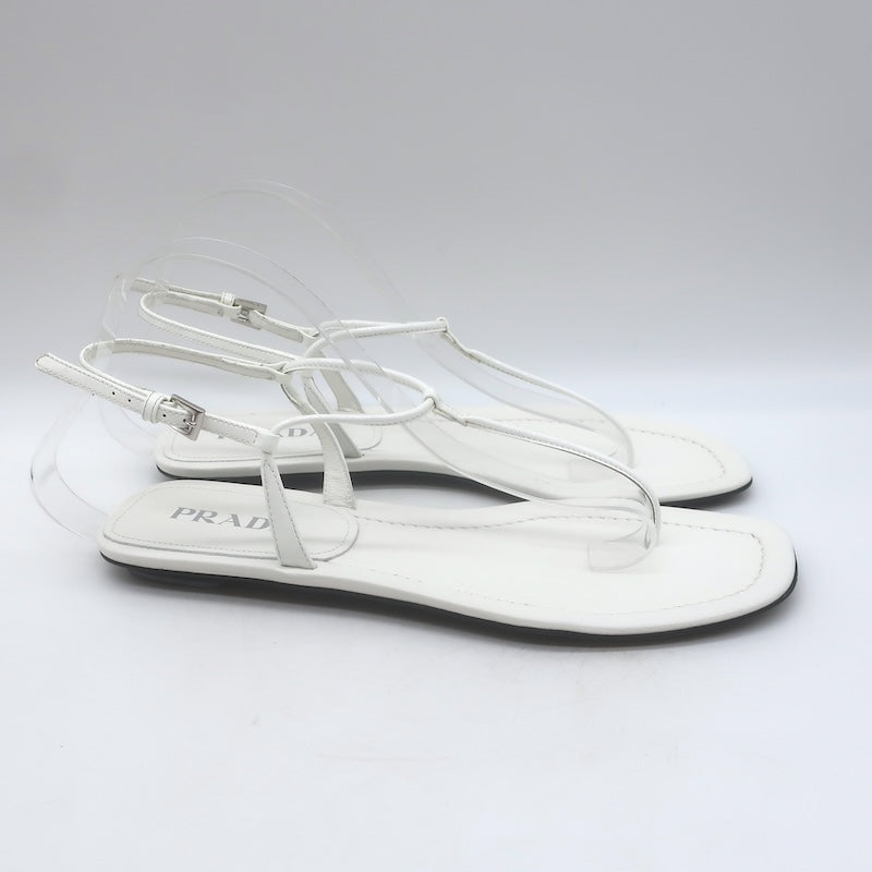 Prada Flat Thong Sandals White Patent Leather Size 41