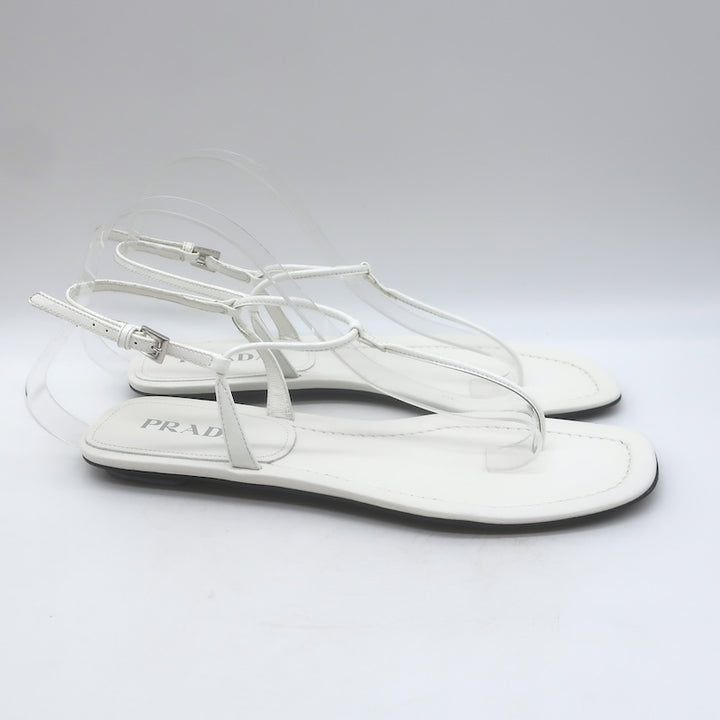 Prada Flat Thong Sandals White Patent Leather Size 41