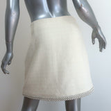 Sandro Vayie Faux Pearl-Trimmed Tweed Mini Skirt Ecru Cotton-Blend Size 42 NEW