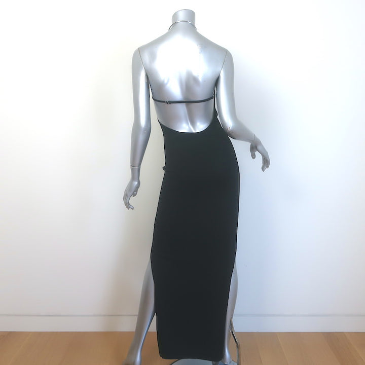 Aya Muse Clava Metal-Halter Open Back Maxi Dress Black Stretch Knit Size Medium