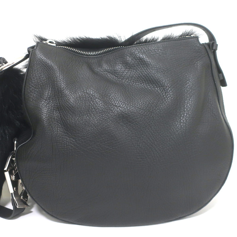 Burberry Knight Medium Shearling Shoulder Bag Black Leather Crossbody