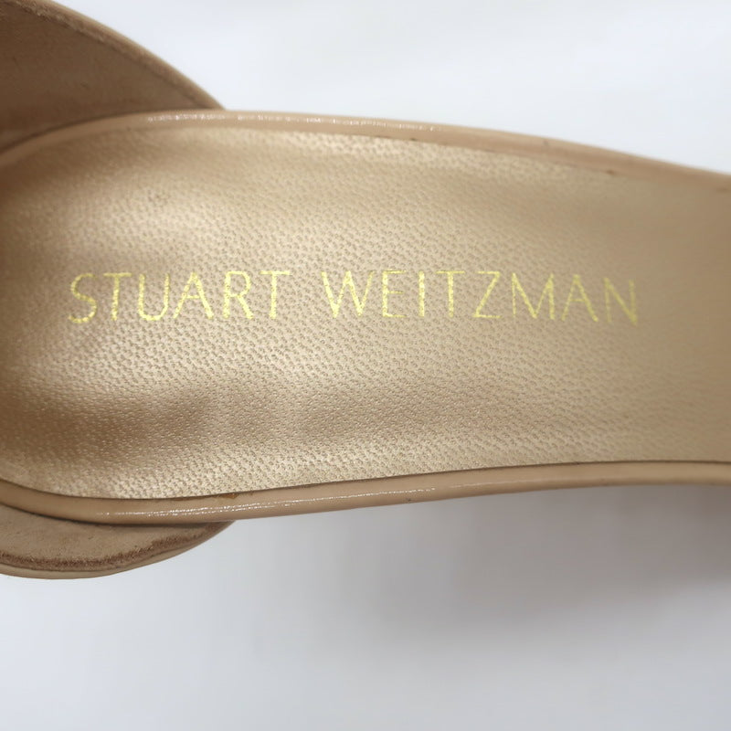 Stuart Weitzman Nudist Ankle Strap Sandals Beige Patent Leather Size 8 NEW
