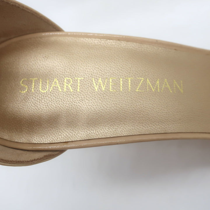 Stuart Weitzman Nudist Ankle Strap Sandals Beige Patent Leather Size 8 NEW