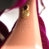 Aquazzura Ava Platform Sandals Magenta Ribbed Velvet Size 37 Ankle Strap Heels