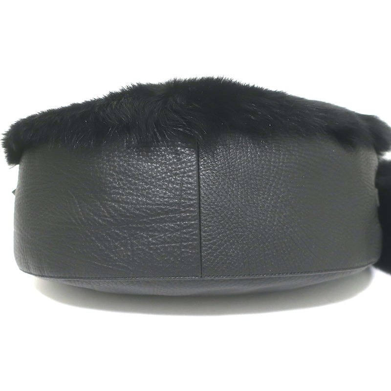 Burberry Knight Medium Shearling Shoulder Bag Black Leather Crossbody
