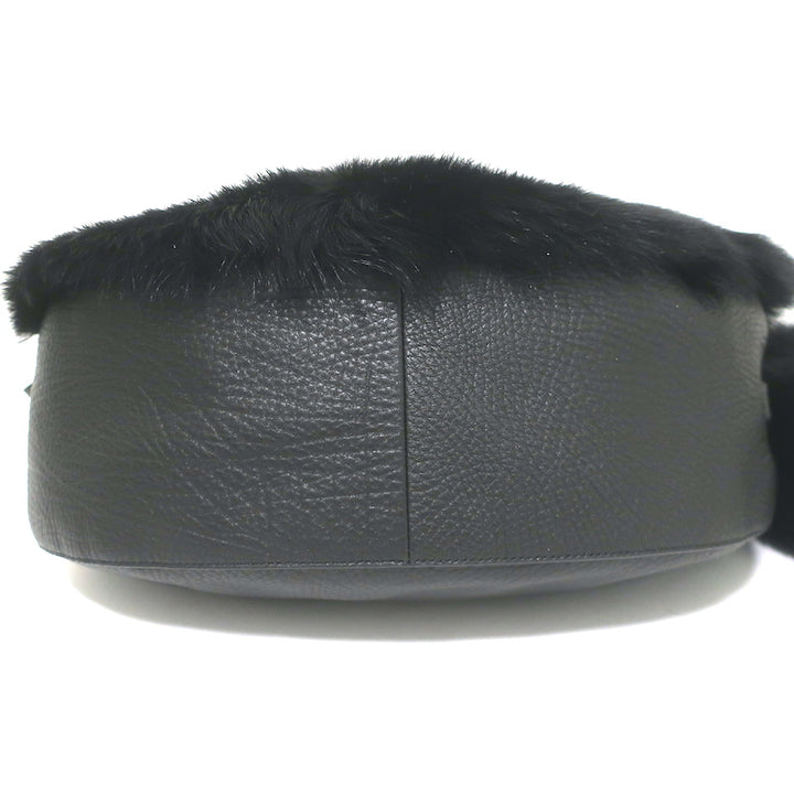 Burberry Knight Medium Shearling Shoulder Bag Black Leather Crossbody