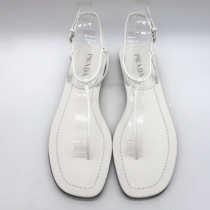 Prada Flat Thong Sandals White Patent Leather Size 41