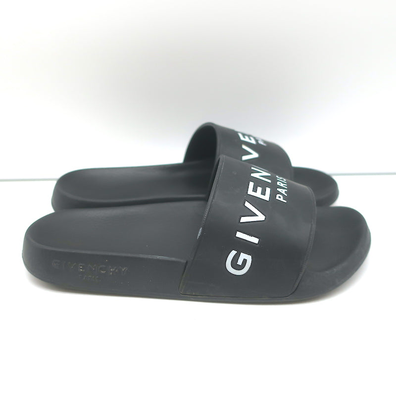 Givenchy Logo Pool Slides Black Rubber Size 36 Flat Sandals