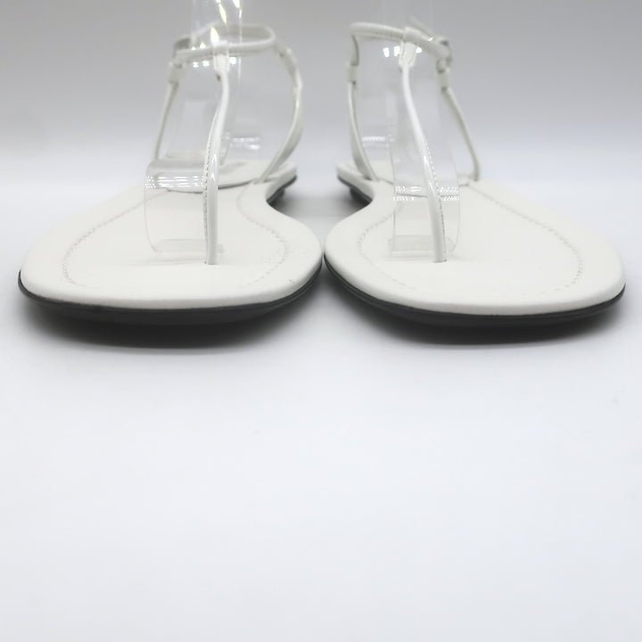 Prada Flat Thong Sandals White Patent Leather Size 41