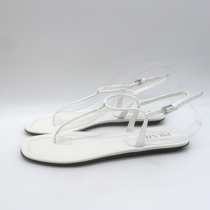 Prada Flat Thong Sandals White Patent Leather Size 41