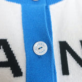 Chanel 19S Cashmere Logo Cardigan Cream/Blue Size 40 Crewneck Sweater