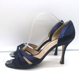 Manolo Blahnik Cutout d'Orsay Pumps Navy Metallic Suede Size 39 Open Toe Heels
