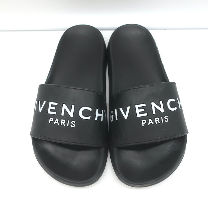 Givenchy Logo Pool Slides Black Rubber Size 36 Flat Sandals