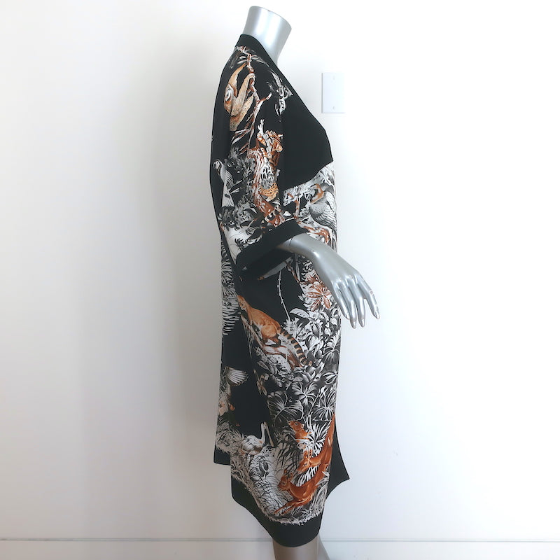 Hermes Twillaine Long Cardigan Black Jungle Print Silk &amp; Cashmere Size 38