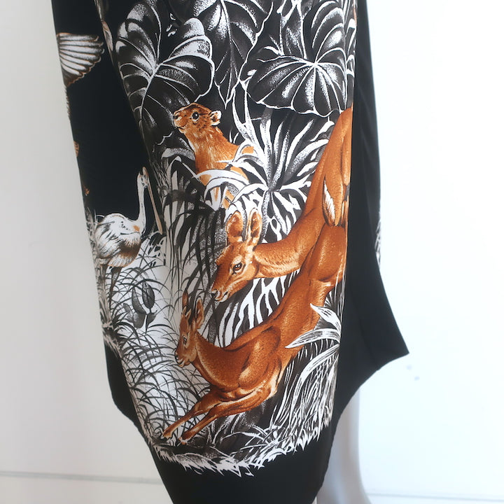 Hermes Twillaine Long Cardigan Black Jungle Print Silk &amp; Cashmere Size 38