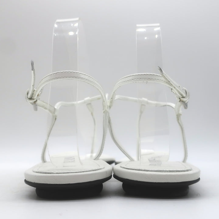 Prada Flat Thong Sandals White Patent Leather Size 41