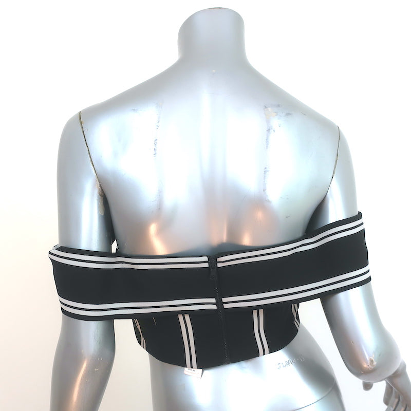 Alice + Olivia Off the Shoulder Crop Top Annalyn Black/White Stripe Size 2 NEW