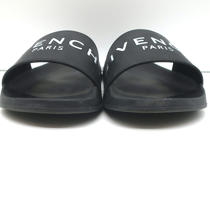 Givenchy Logo Pool Slides Black Rubber Size 36 Flat Sandals