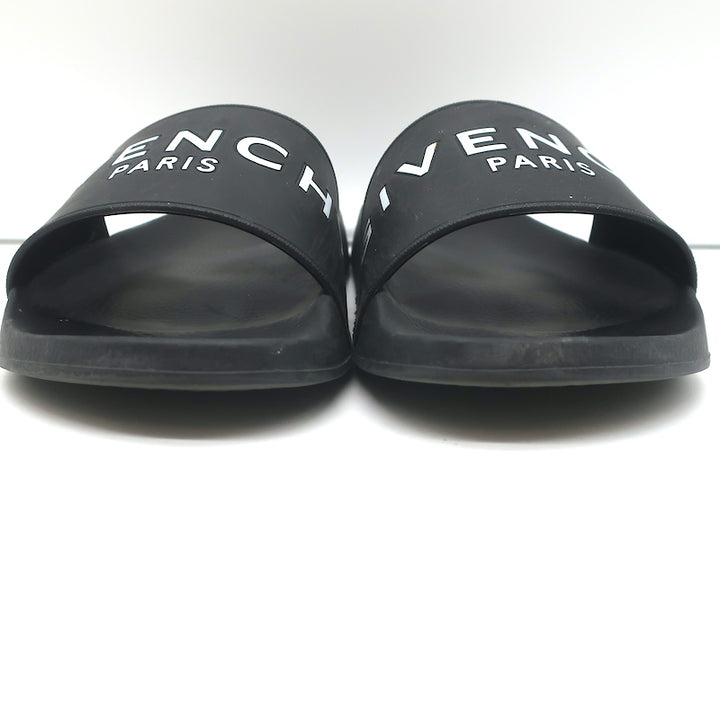 Givenchy Logo Pool Slides Black Rubber Size 36 Flat Sandals