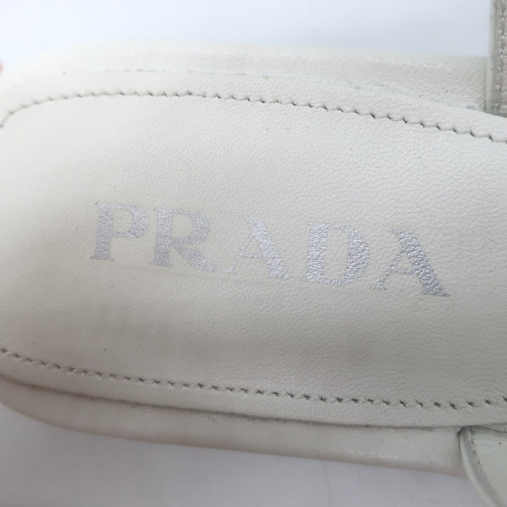 Prada Flat Thong Sandals White Patent Leather Size 41