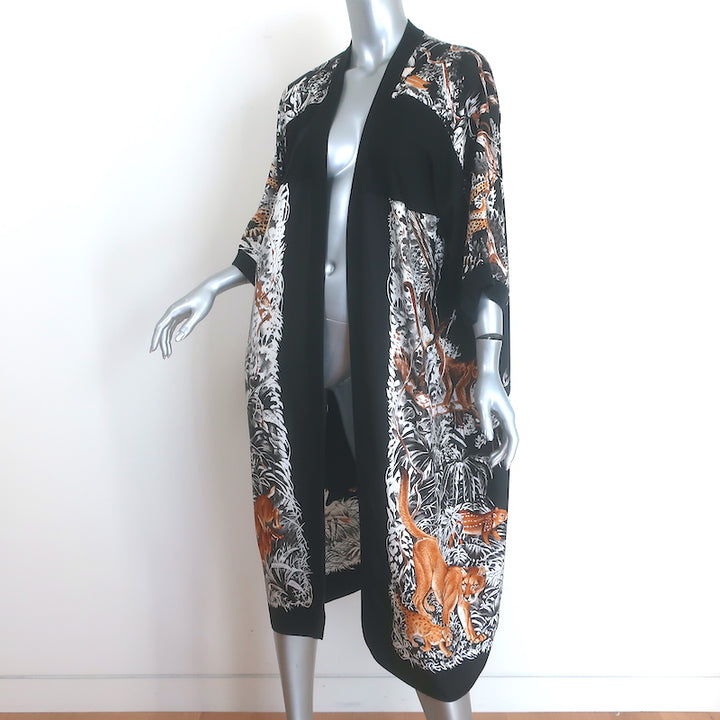Hermes Twillaine Long Cardigan Black Jungle Print Silk &amp; Cashmere Size 38