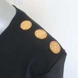 Balmain 3 Button Logo T-Shirt Black Cotton Size Large Short Sleeve Top NEW