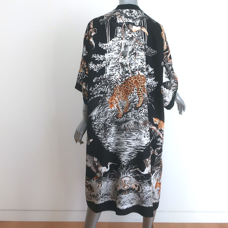 Hermes Twillaine Long Cardigan Black Jungle Print Silk &amp; Cashmere Size 38