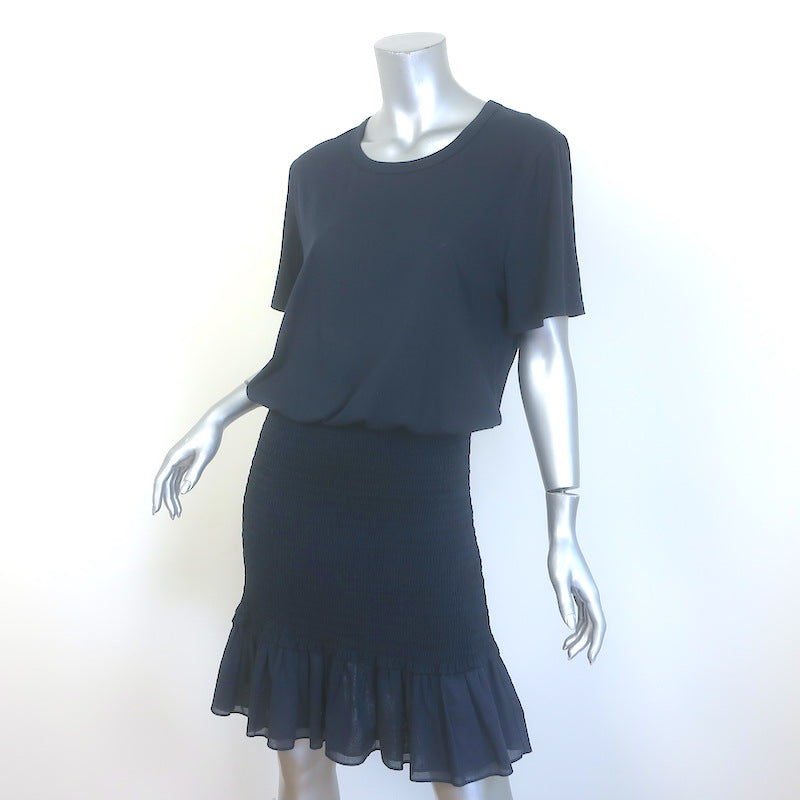 Veronica Beard Aberdeen Smocked Mini Dress Navy Cotton Size Large
