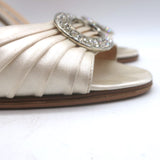 Manolo Blahnik Sedaraby Crystal-Buckle d'Orsay Pumps Ivory Satin Size 38.5