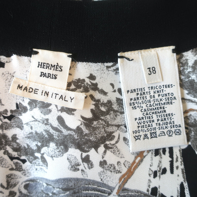 Hermes Twillaine Long Cardigan Black Jungle Print Silk &amp; Cashmere Size 38