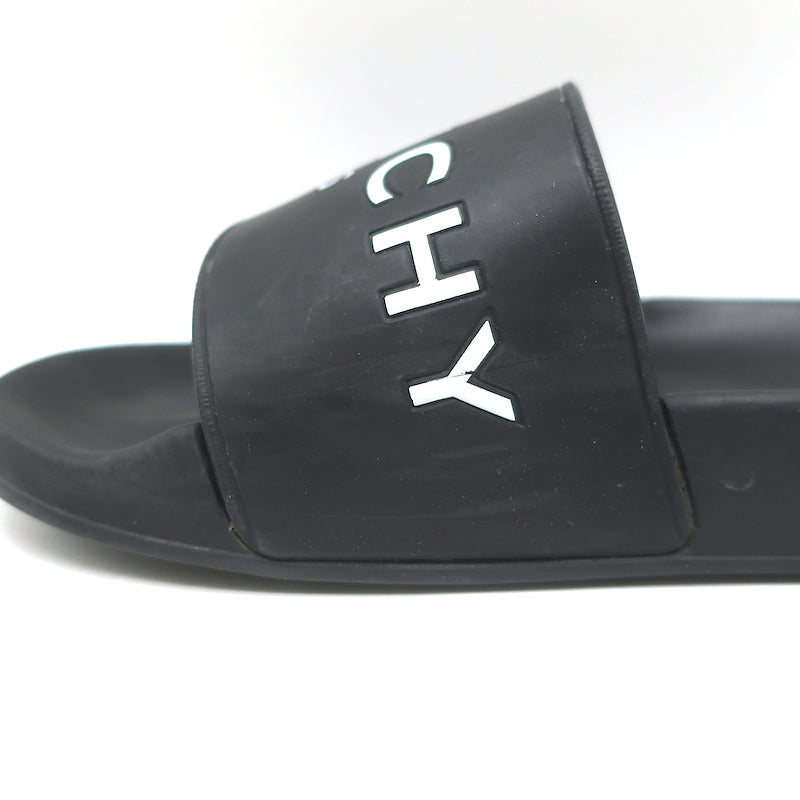 Givenchy Logo Pool Slides Black Rubber Size 36 Flat Sandals