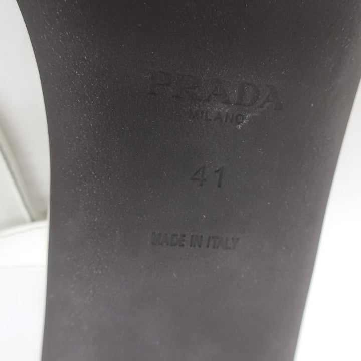 Prada Flat Thong Sandals White Patent Leather Size 41