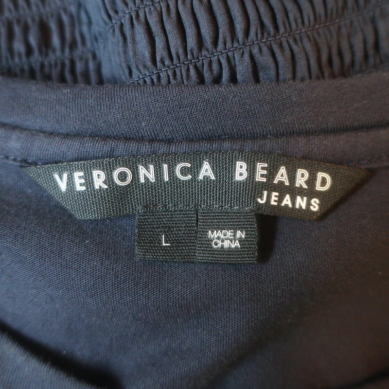 Veronica Beard Aberdeen Smocked Mini Dress Navy Cotton Size Large