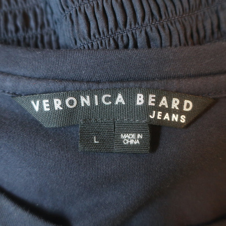 Veronica Beard Aberdeen Smocked Mini Dress Navy Cotton Size Large