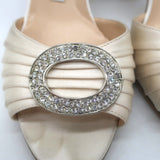 Manolo Blahnik Sedaraby Crystal-Buckle d'Orsay Pumps Ivory Satin Size 38.5